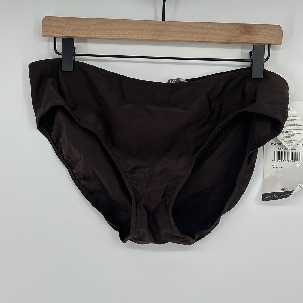 NWT Christina Swimwear Brown Run Bikini Bottom Size 14 Resort Grandeur‎